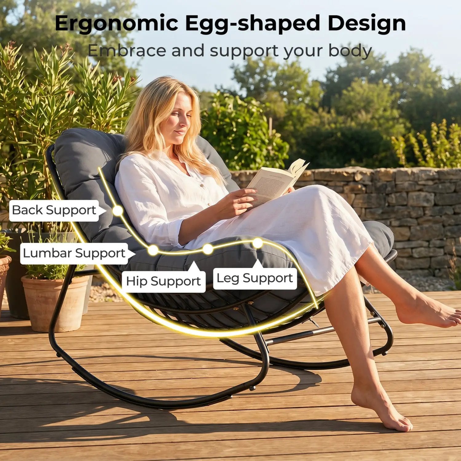 Papasan Rocking Chair with Thick Cushion - Outdoor Wicker by DirectDeals