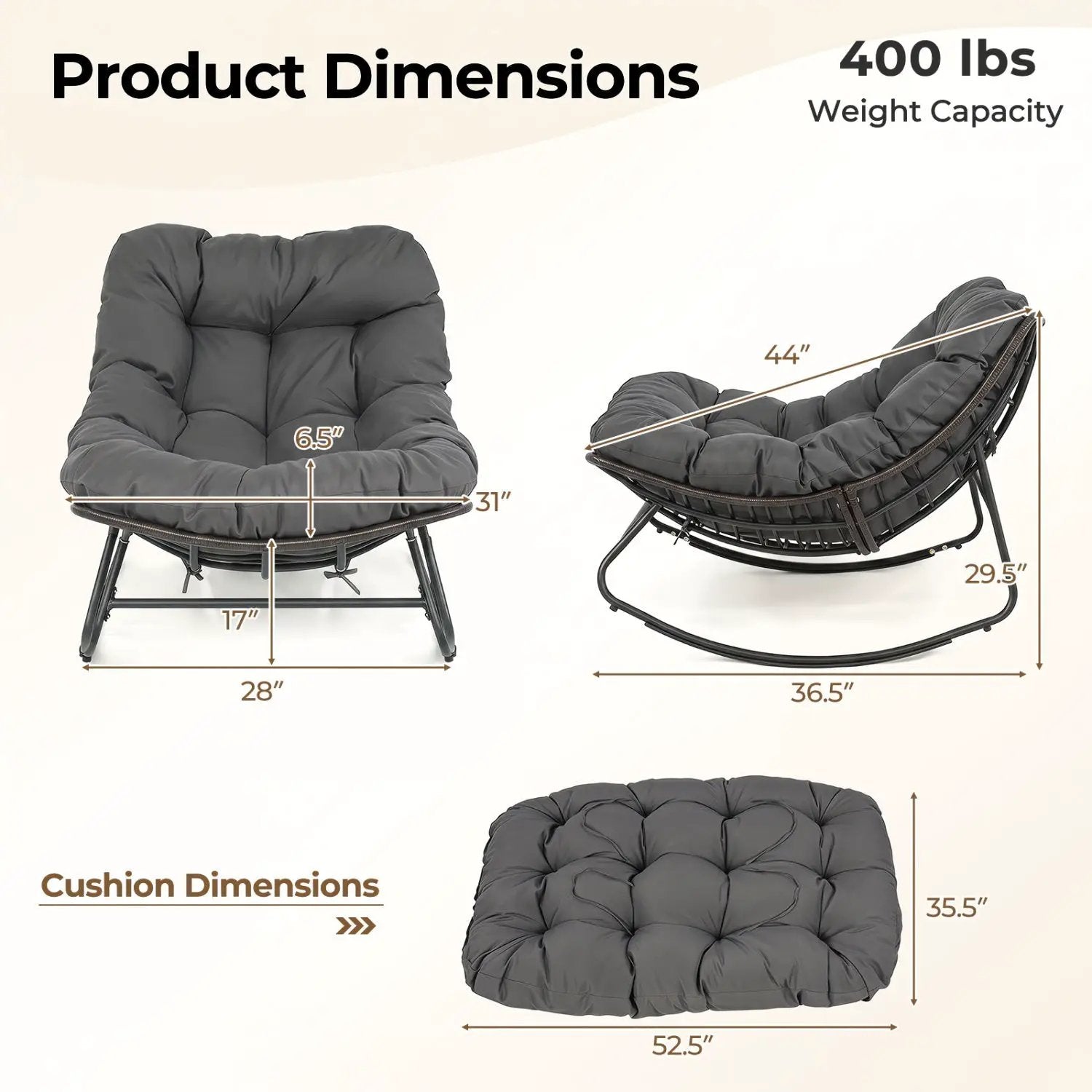 Papasan Rocking Chair with Thick Cushion - Outdoor Wicker by DirectDeals