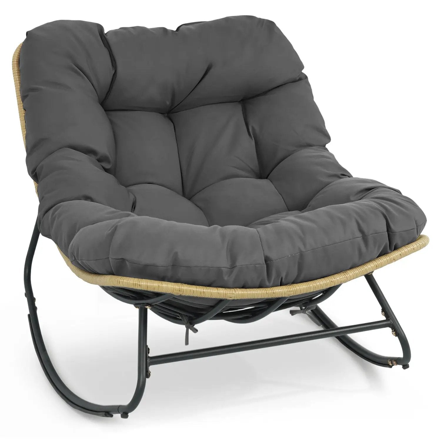 Papasan Rocking Chair with Cushioned Seat for Patio - Gray by DirectDeals