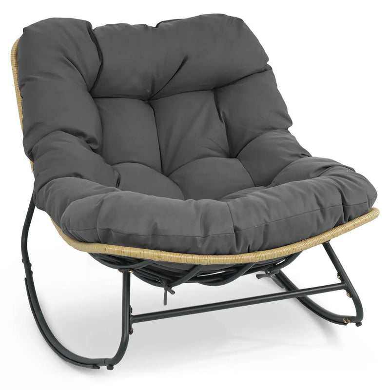 Papasan Rocking Chair with Cushioned Seat for Patio - Gray by DirectDeals