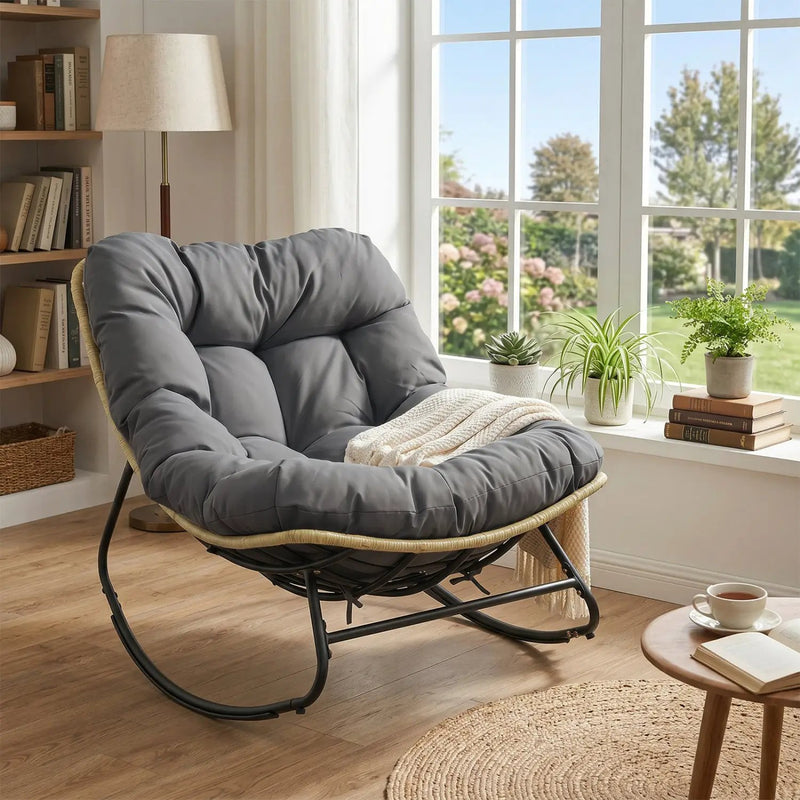 Papasan Rocking Chair with Cushioned Seat for Patio - Gray by DirectDeals
