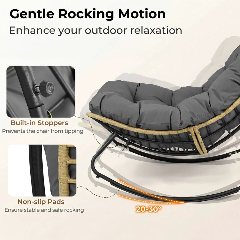 Papasan Rocking Chair with Cushioned Seat for Patio - Gray by DirectDeals