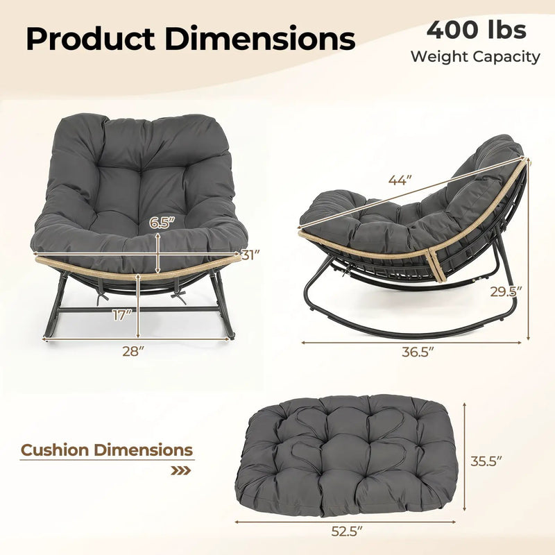 Papasan Rocking Chair with Cushioned Seat for Patio - Gray by DirectDeals