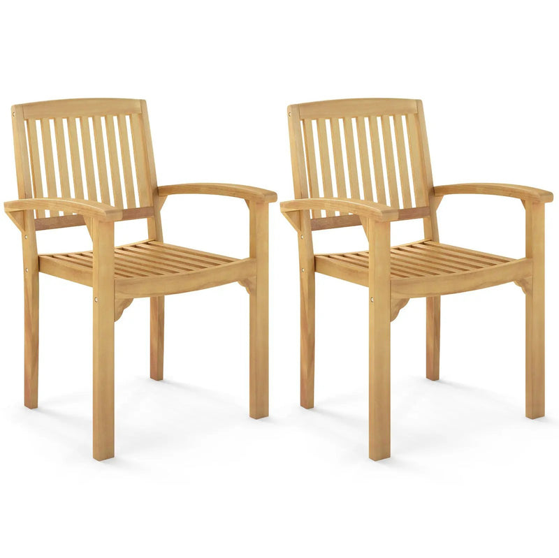 Set of 2 Outdoor Patio Chair with Slatted Seat and Curved Seat by DirectDeals