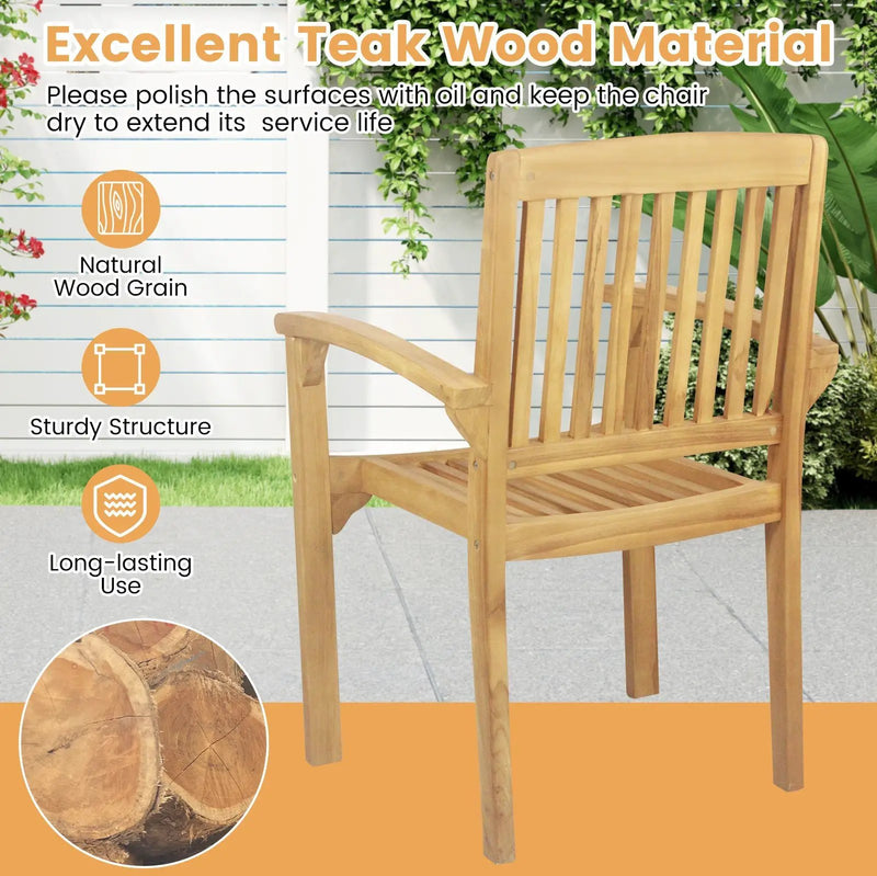 Set of 2 Outdoor Patio Chair with Slatted Seat and Curved Seat by DirectDeals