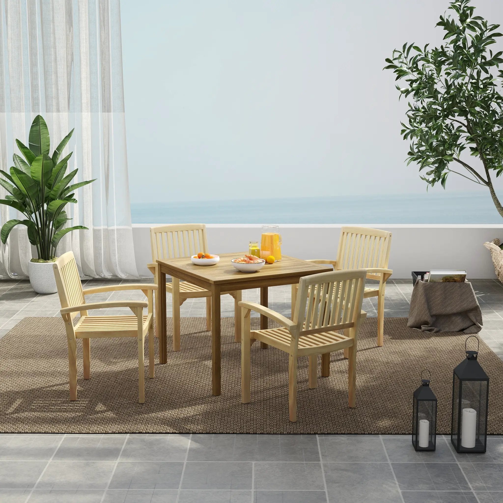 Set of 4 Outdoor Patio Chair with Slatted Seat and Curved Seat by DirectDeals