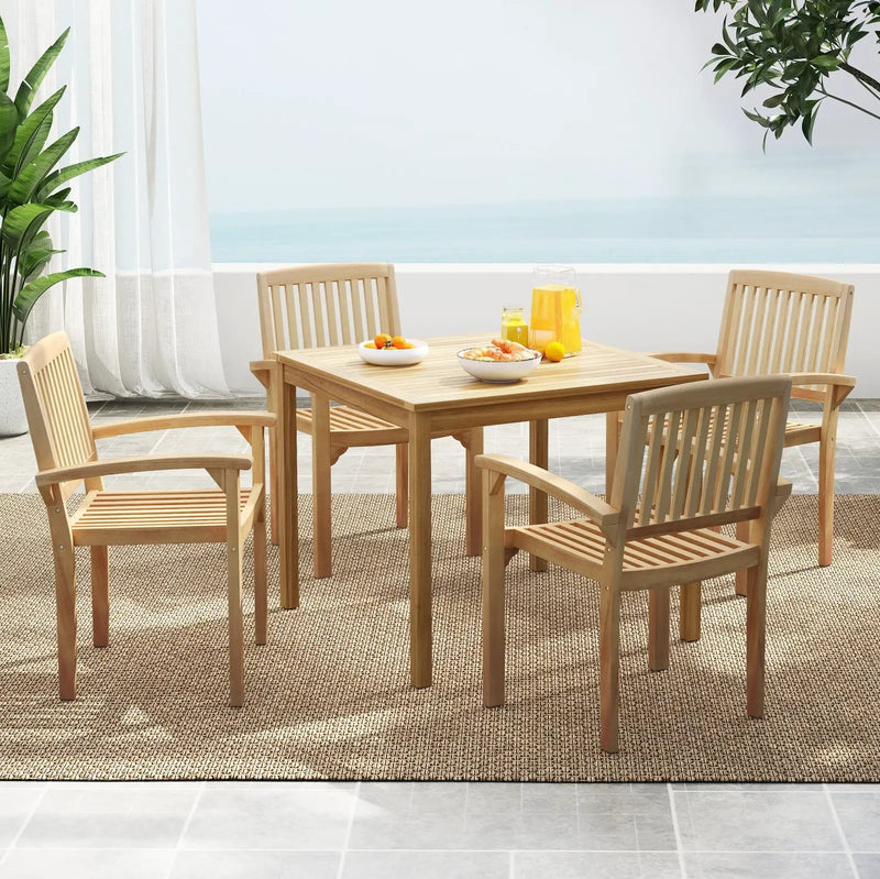 Set of 4 Outdoor Patio Chair with Slatted Seat and Curved Seat by DirectDeals