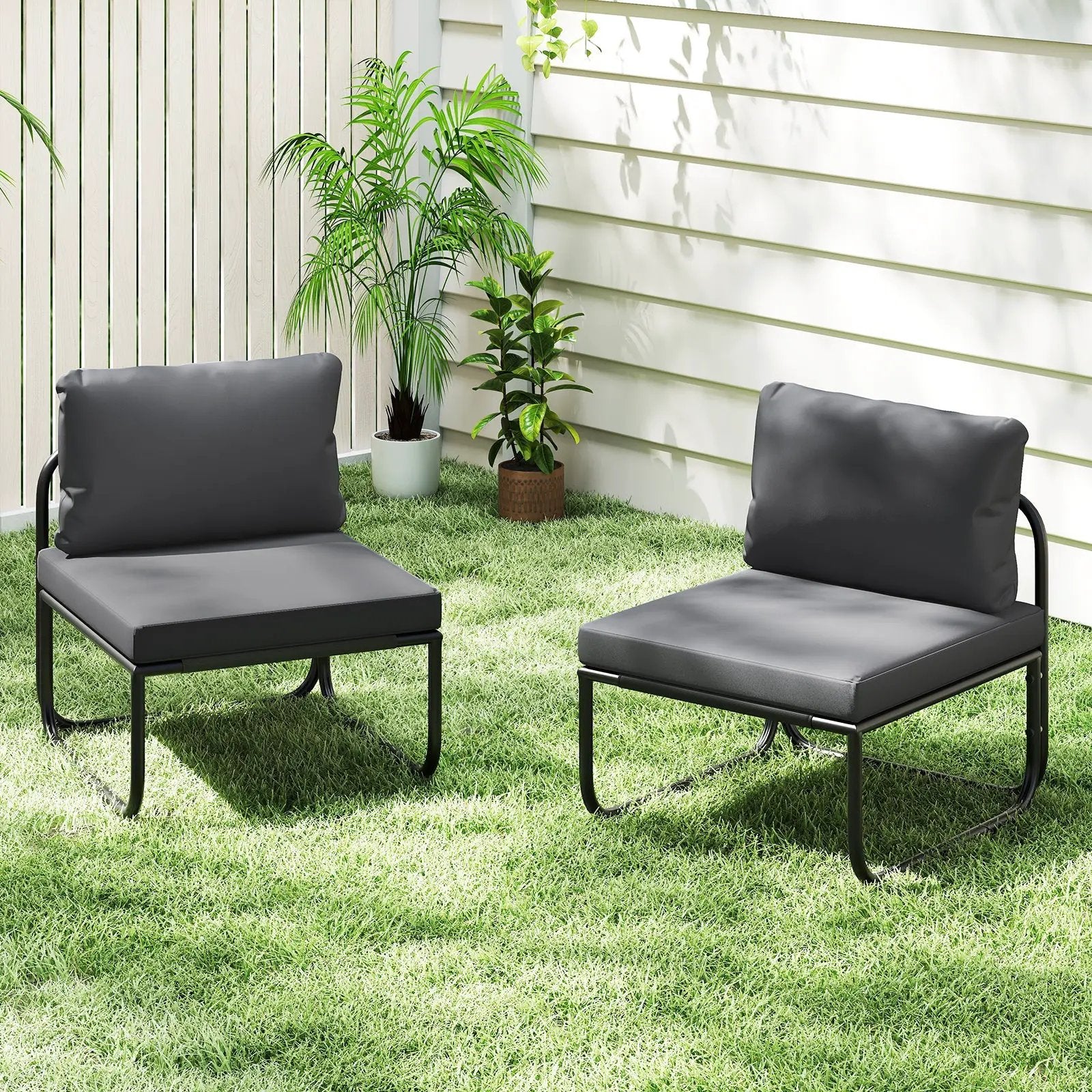 Outdoor Patio Chairs Set of 2 with Removable Cushions and Adjustable Foot Pads-Gray by DirectDeals