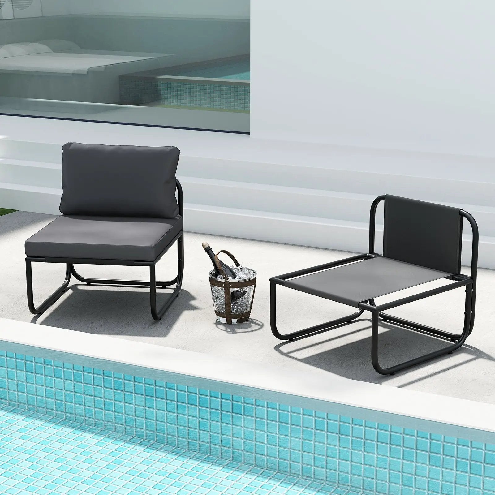 Outdoor Patio Chairs Set of 2 with Removable Cushions and Adjustable Foot Pads-Gray by DirectDeals