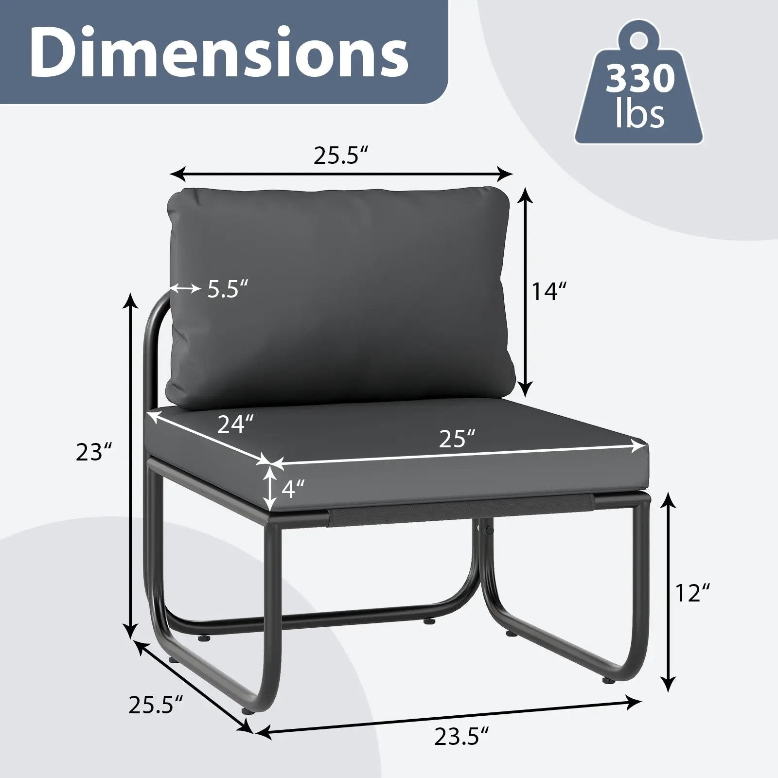 Outdoor Patio Chairs Set of 2 with Removable Cushions and Adjustable Foot Pads-Gray by DirectDeals