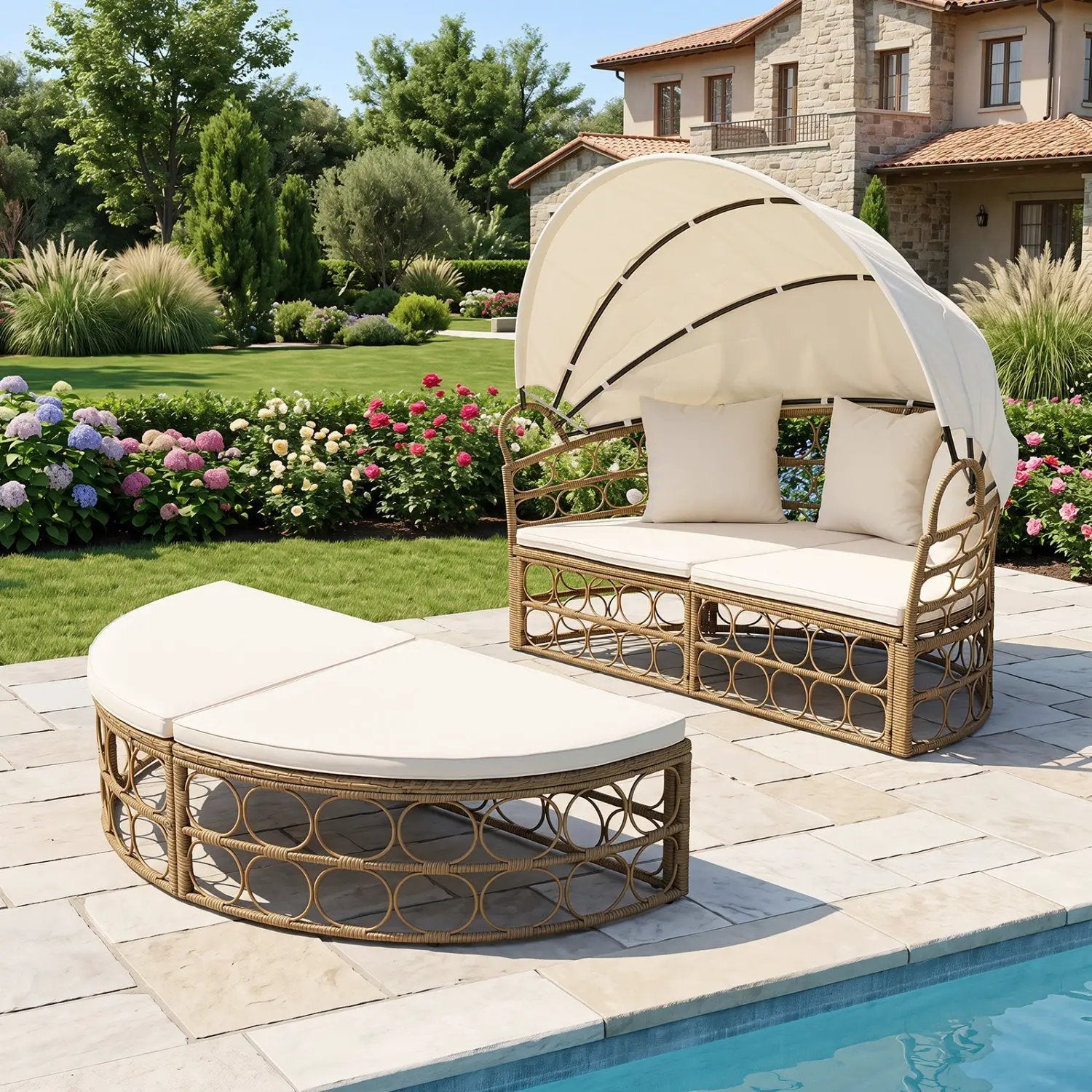 Outdoor Patio Daybed with Retractable Canopy and Cushions by DirectDeals