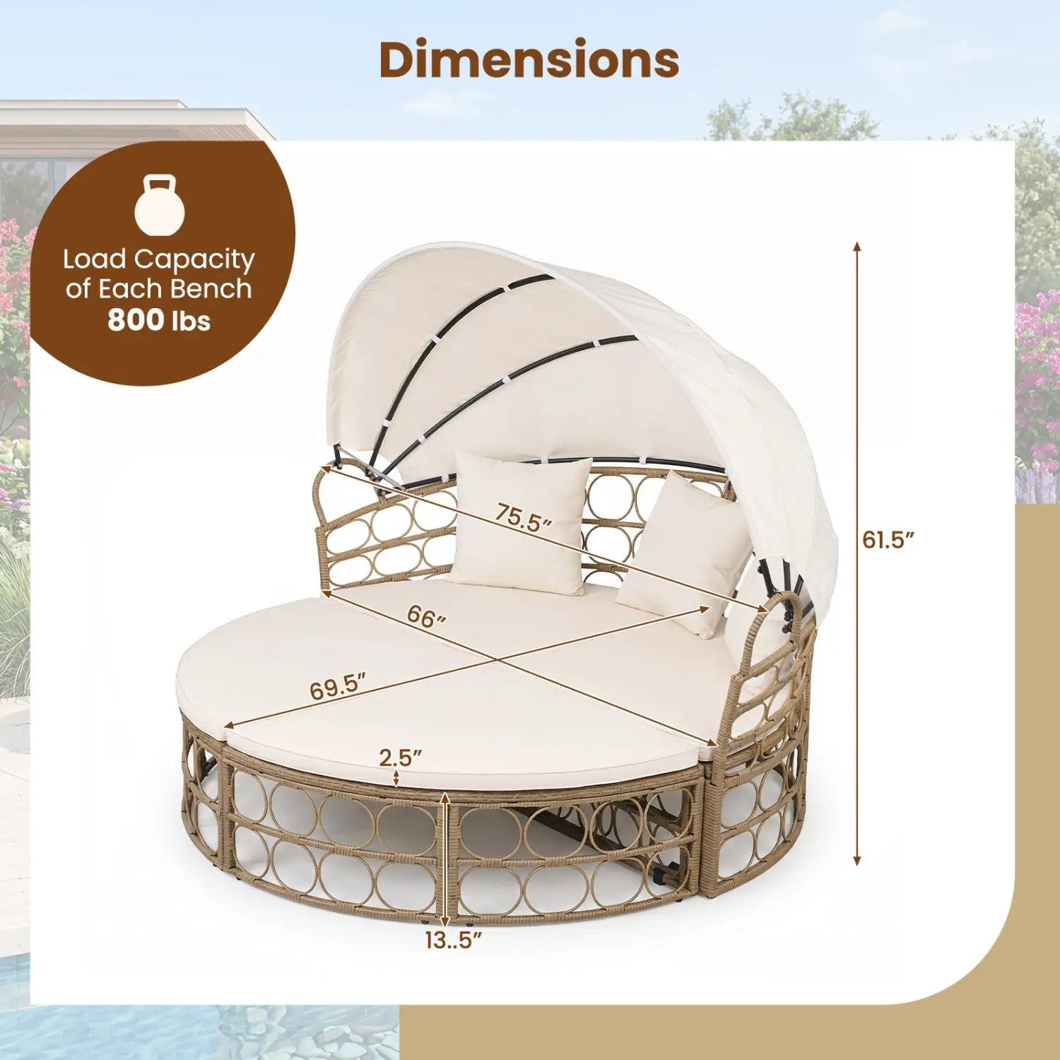 Outdoor Patio Daybed with Retractable Canopy and Cushions by DirectDeals