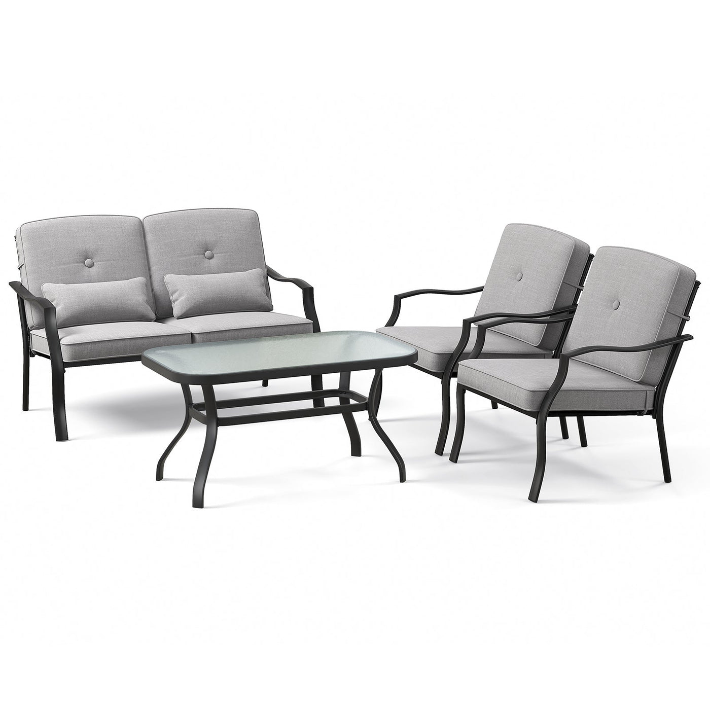 4 Pieces Outdoor Conversation Set with Seat Back Cushions and Waist Pillows by DirectDeals