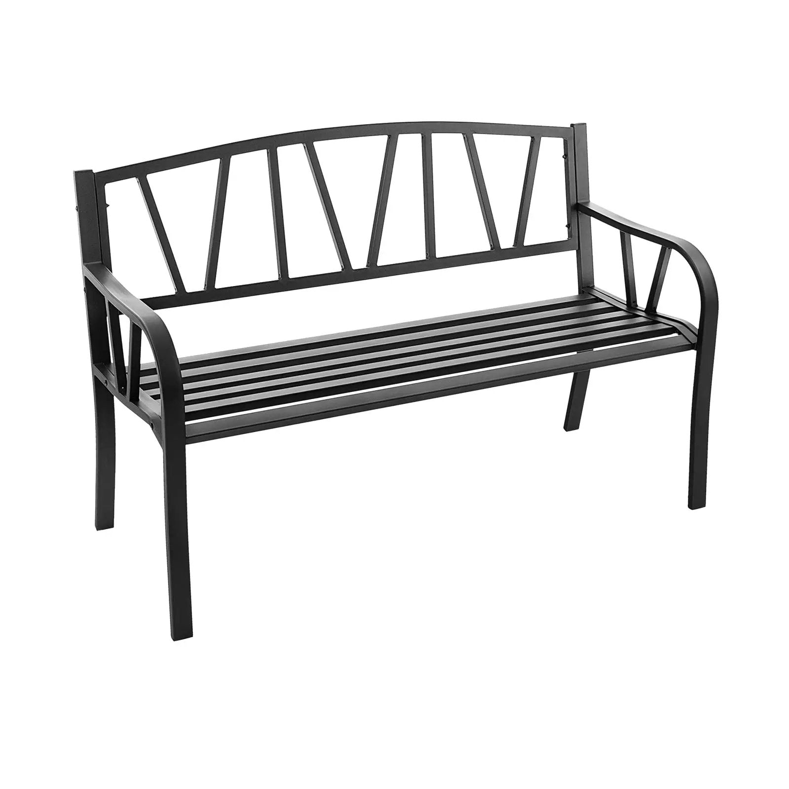 Patio Garden Bench with Metal Frame and Slatted Seat-Black by DirectDeals
