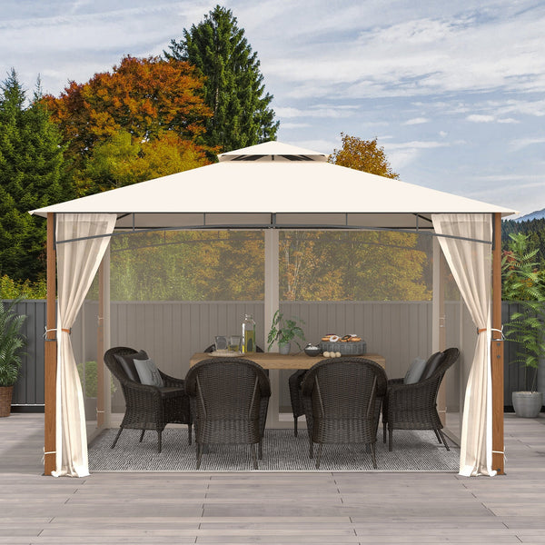 12 x 10 Feet Outdoor Patio Gazebo with Netting and 2-Tier Canopy Roof-Beige, photo 2 of 8