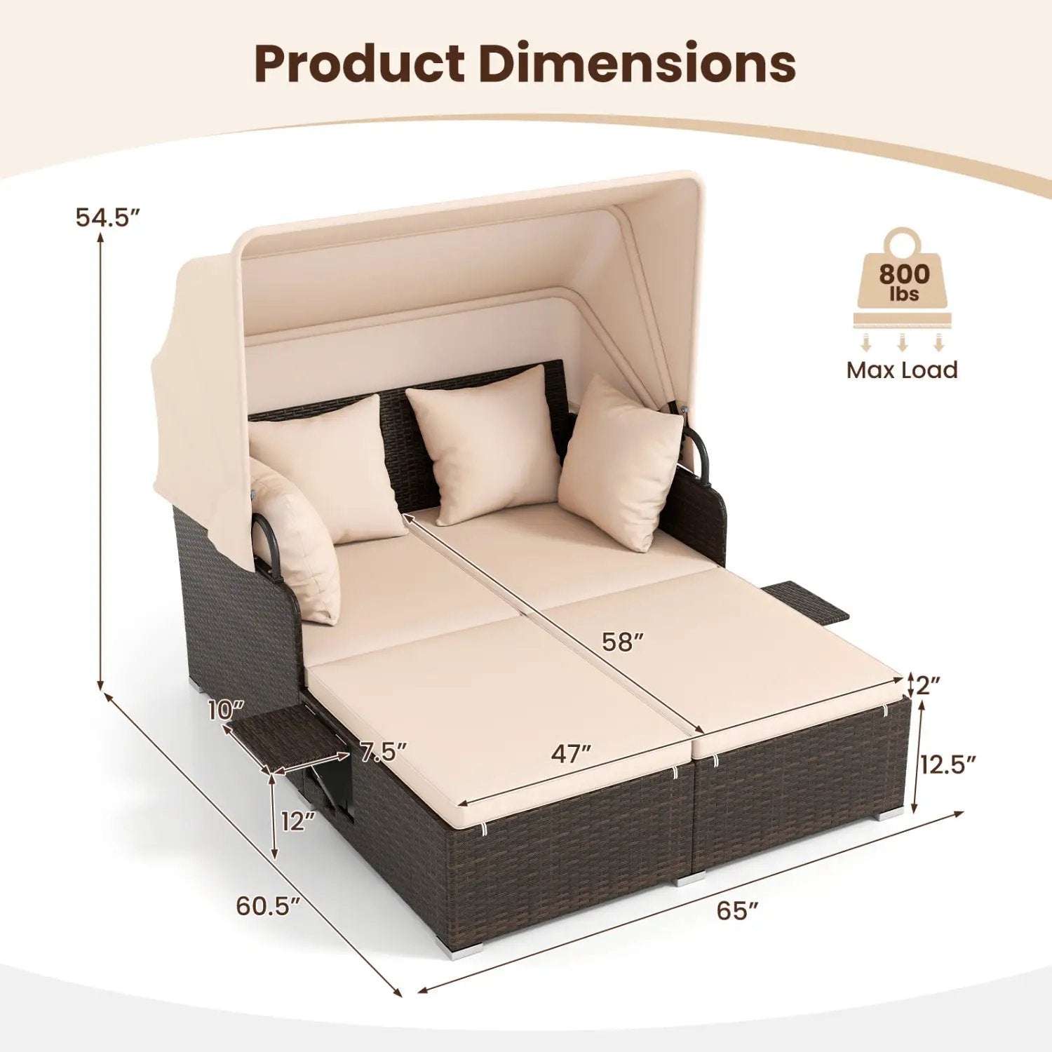 Outdoor Patio Rattan Daybed with Retractable Canopy and Side Tables by DirectDeals