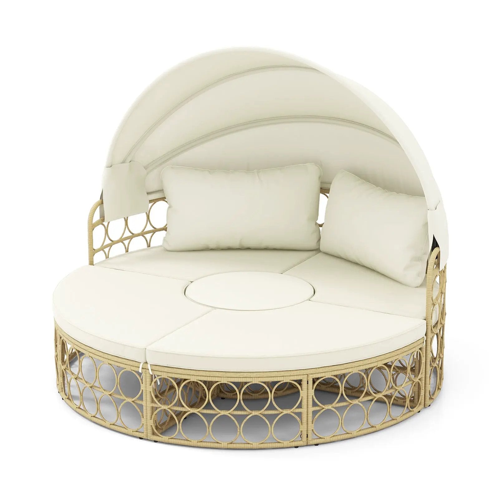 Outdoor Patio Round Daybed with Retractable Canopy and Soft Cushions-White by DirectDeals