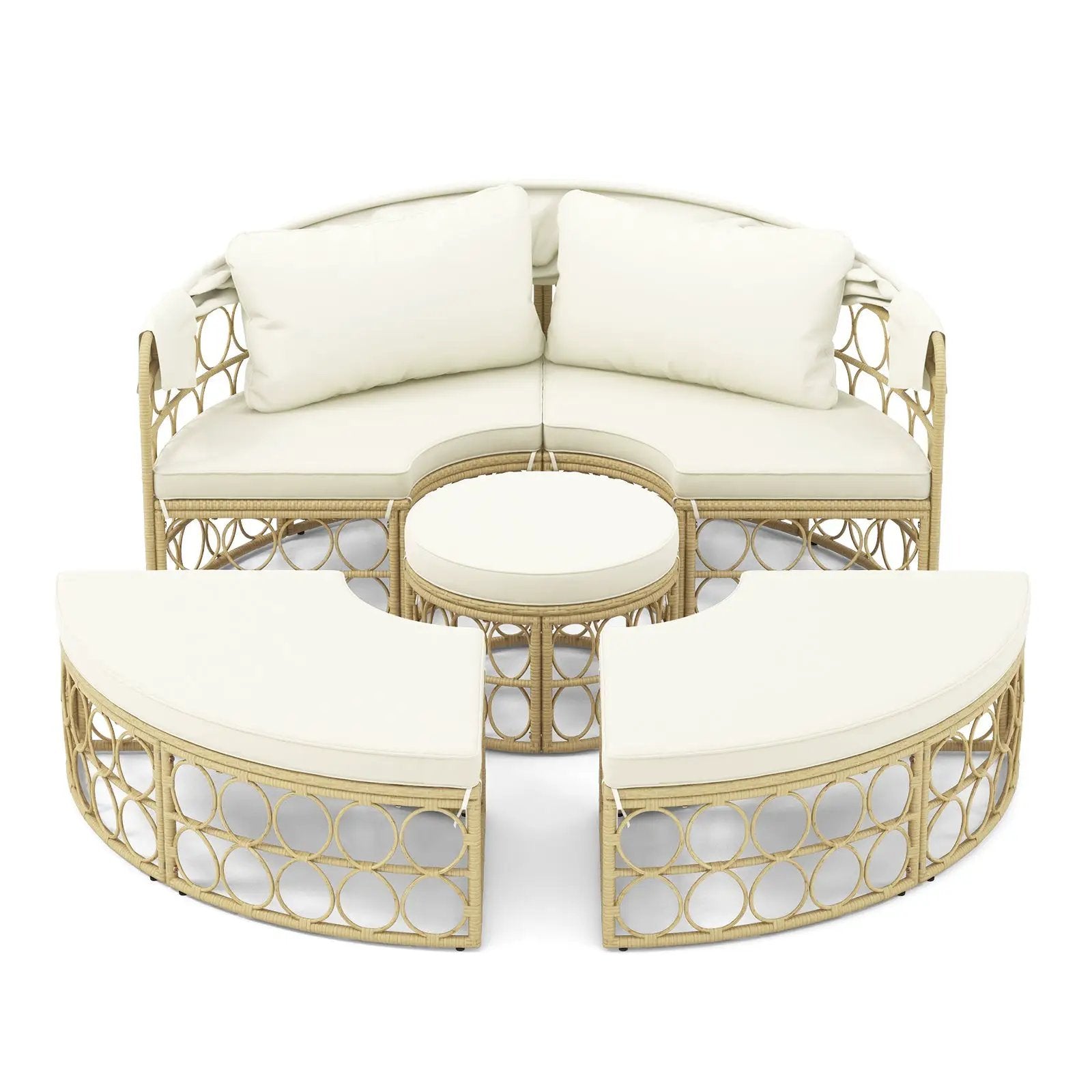 Outdoor Patio Round Daybed with Retractable Canopy and Soft Cushions-White by DirectDeals