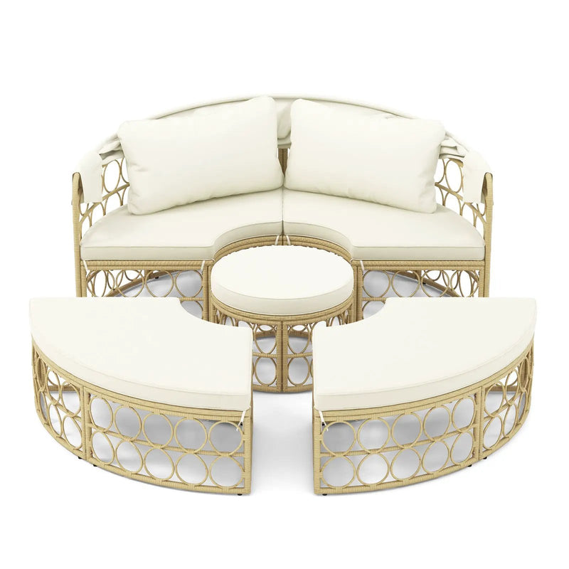 Outdoor Patio Round Daybed with Retractable Canopy and Soft Cushions-White by DirectDeals