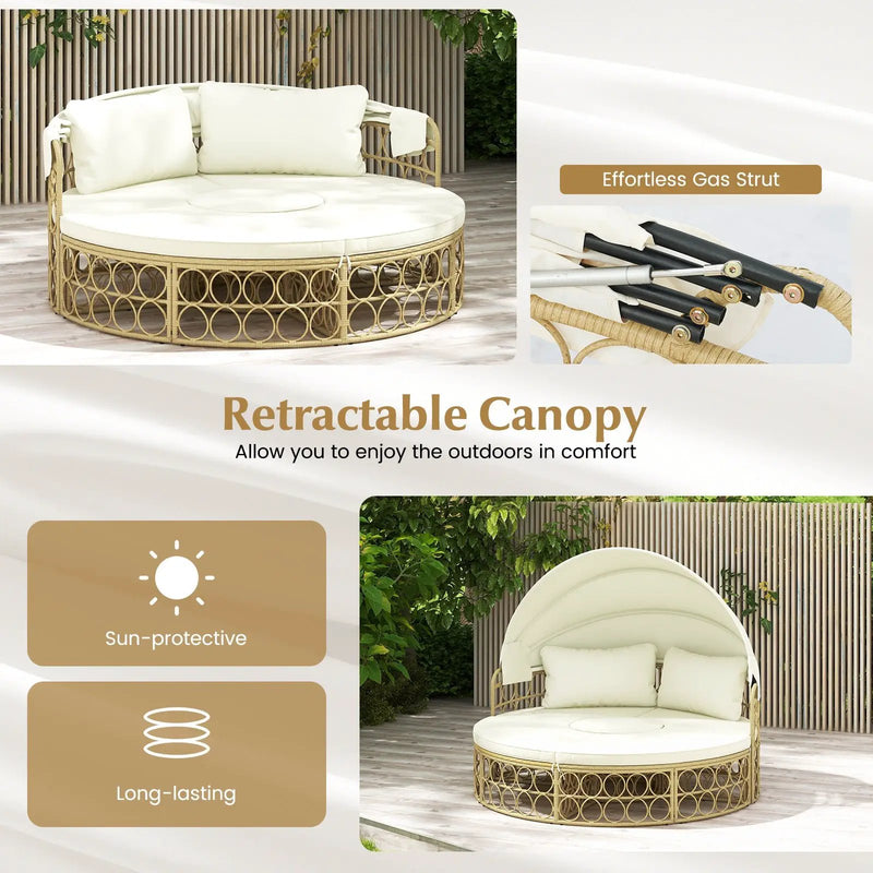 Outdoor Patio Round Daybed with Retractable Canopy and Soft Cushions-White by DirectDeals