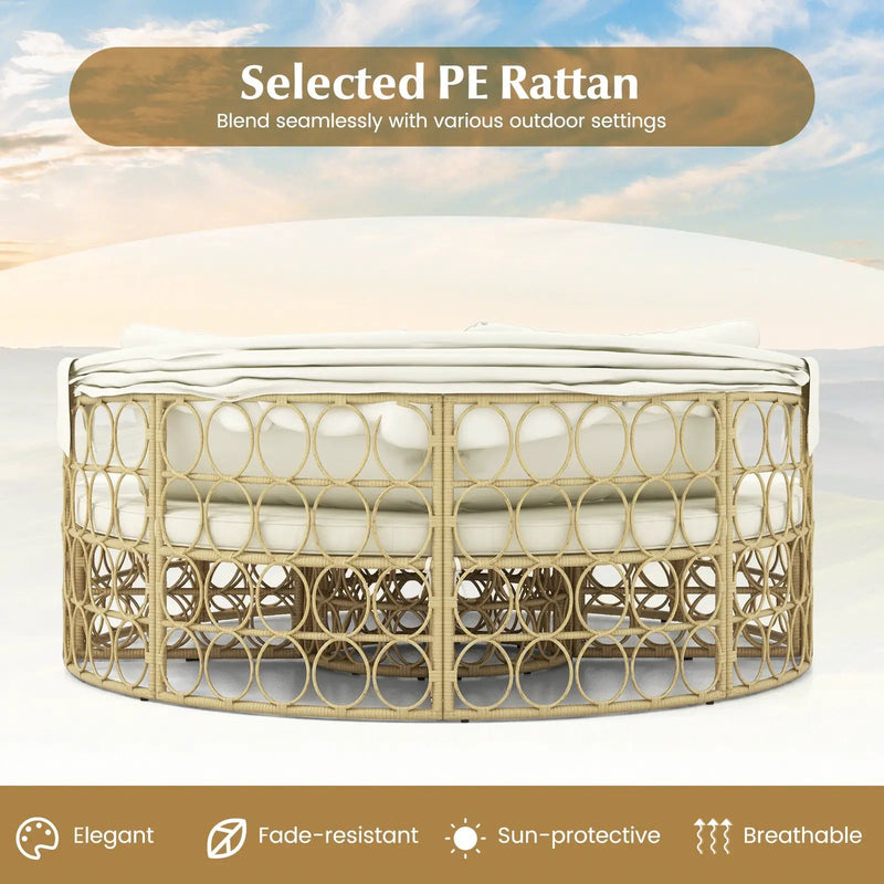Outdoor Patio Round Daybed with Retractable Canopy and Soft Cushions-White by DirectDeals