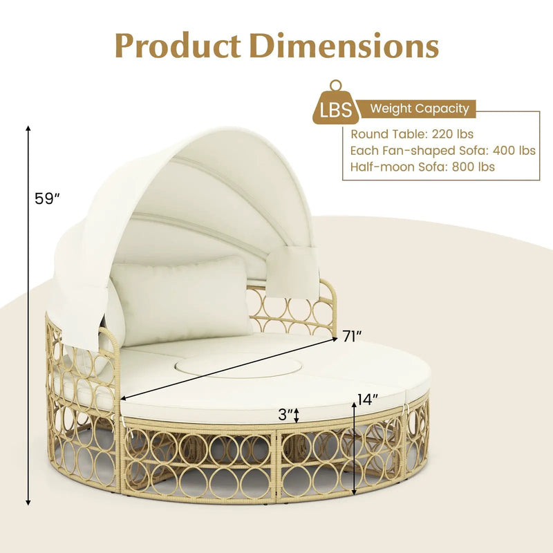 Outdoor Patio Round Daybed with Retractable Canopy and Soft Cushions-White by DirectDeals