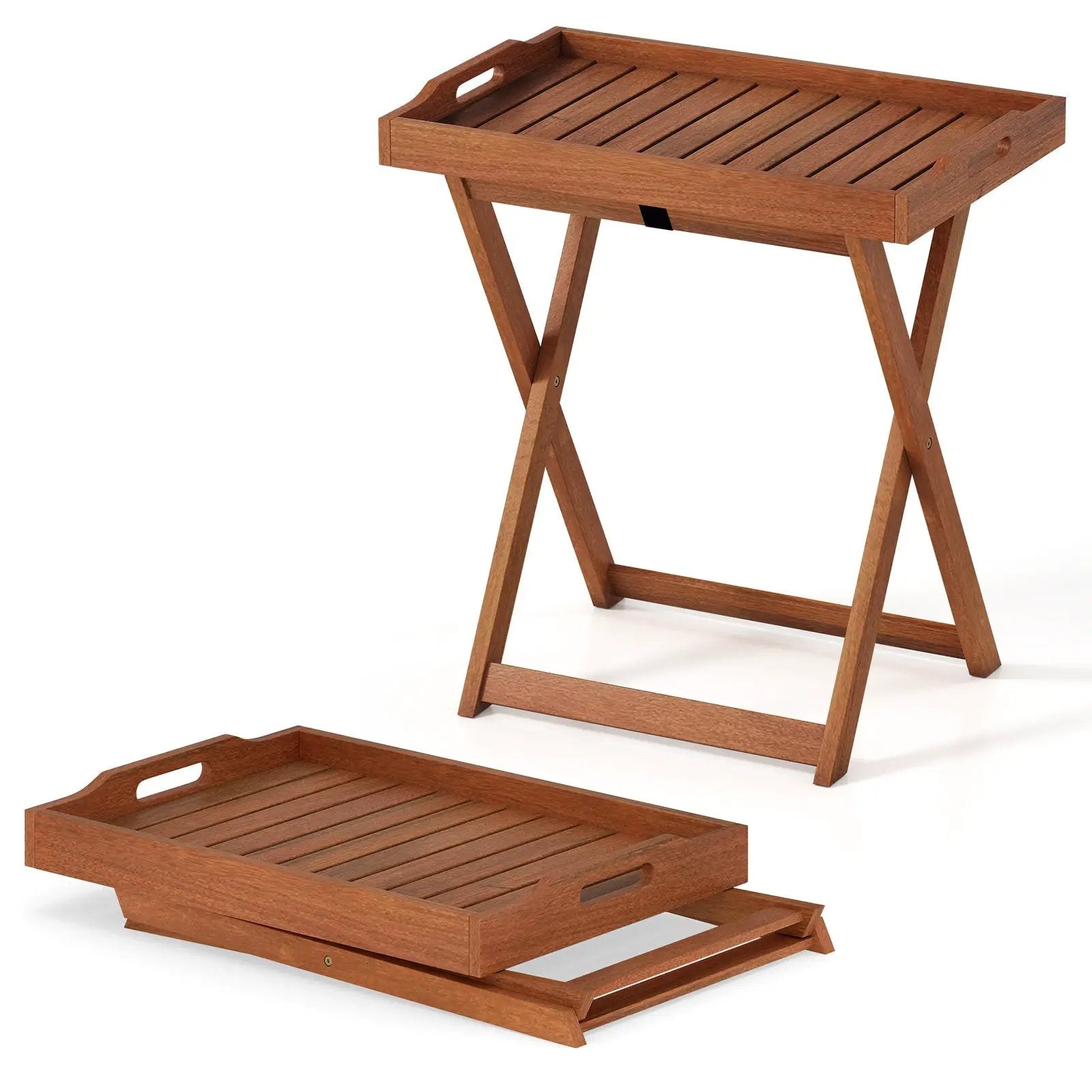 Outdoor Patio Solid Wood Tray Table with Removable Top No Assembly Required by DirectDeals