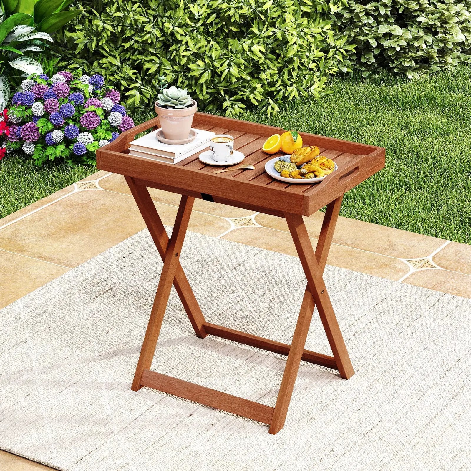Outdoor Patio Solid Wood Tray Table with Removable Top No Assembly Required by DirectDeals