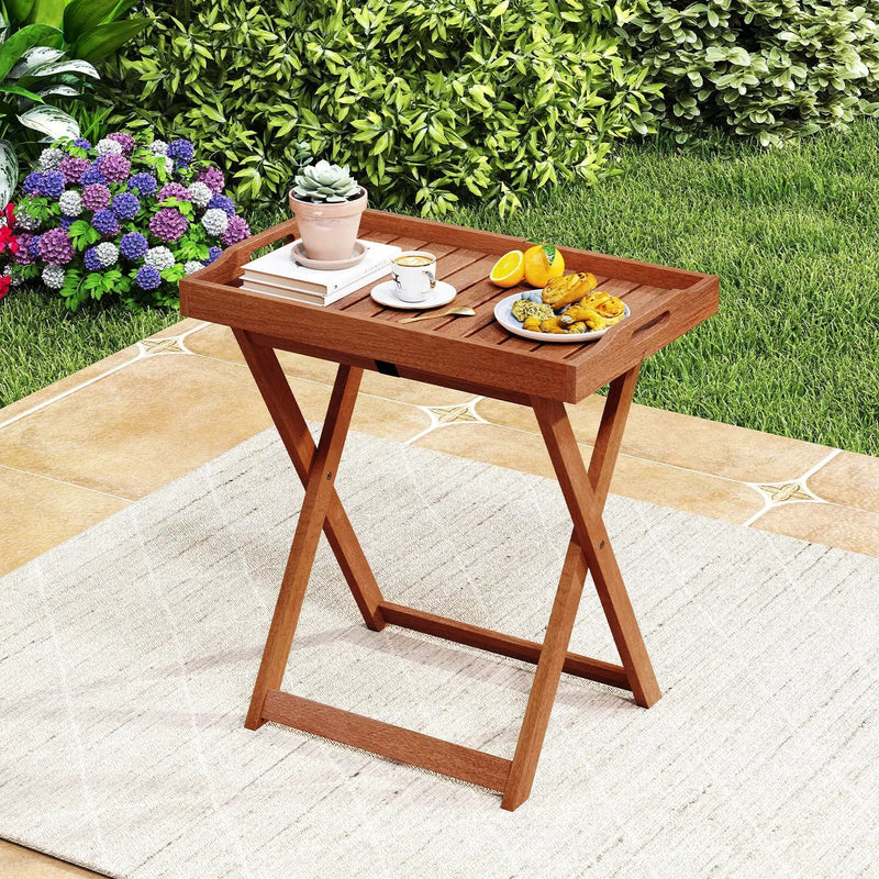 Outdoor Patio Solid Wood Tray Table with Removable Top No Assembly Required by DirectDeals