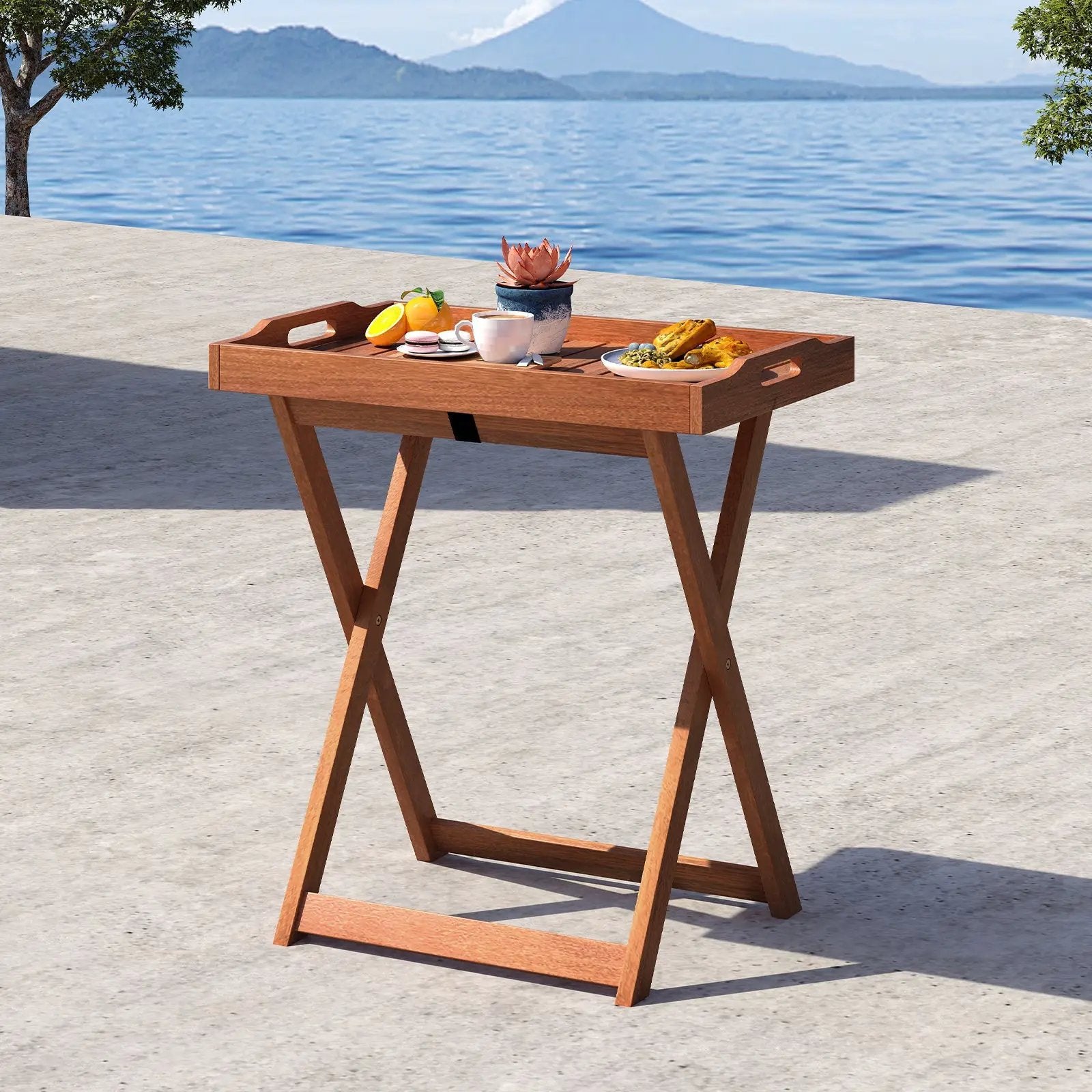 Outdoor Patio Solid Wood Tray Table with Removable Top No Assembly Required by DirectDeals