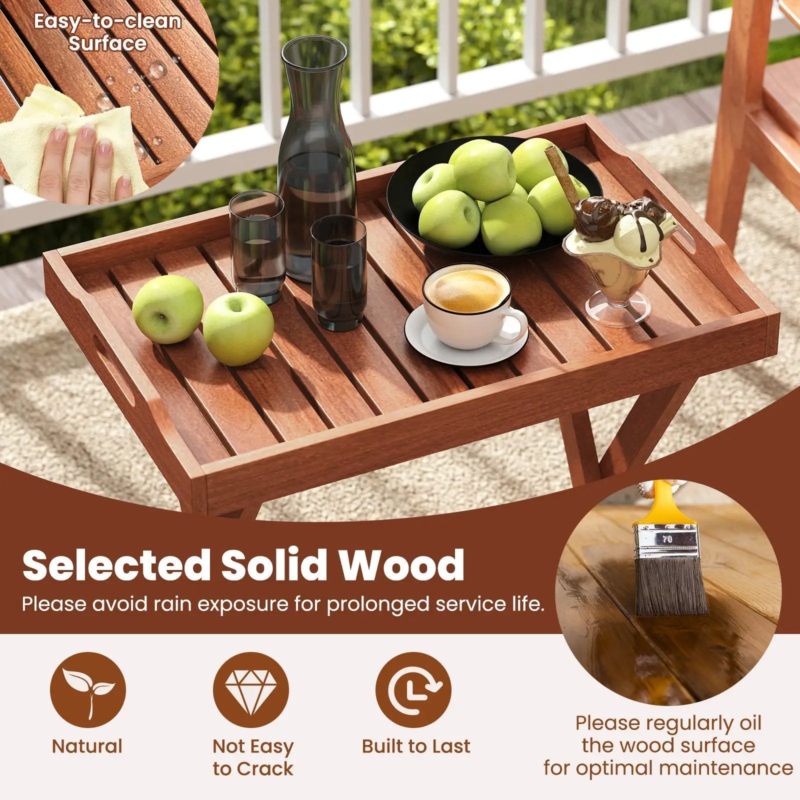 Outdoor Patio Solid Wood Tray Table with Removable Top No Assembly Required by DirectDeals