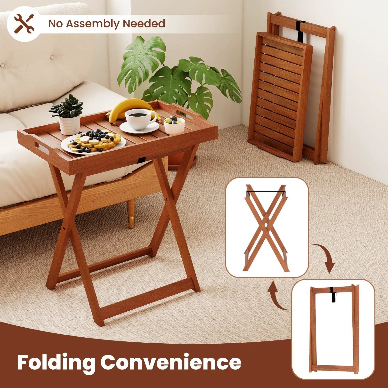Outdoor Patio Solid Wood Tray Table with Removable Top No Assembly Required by DirectDeals