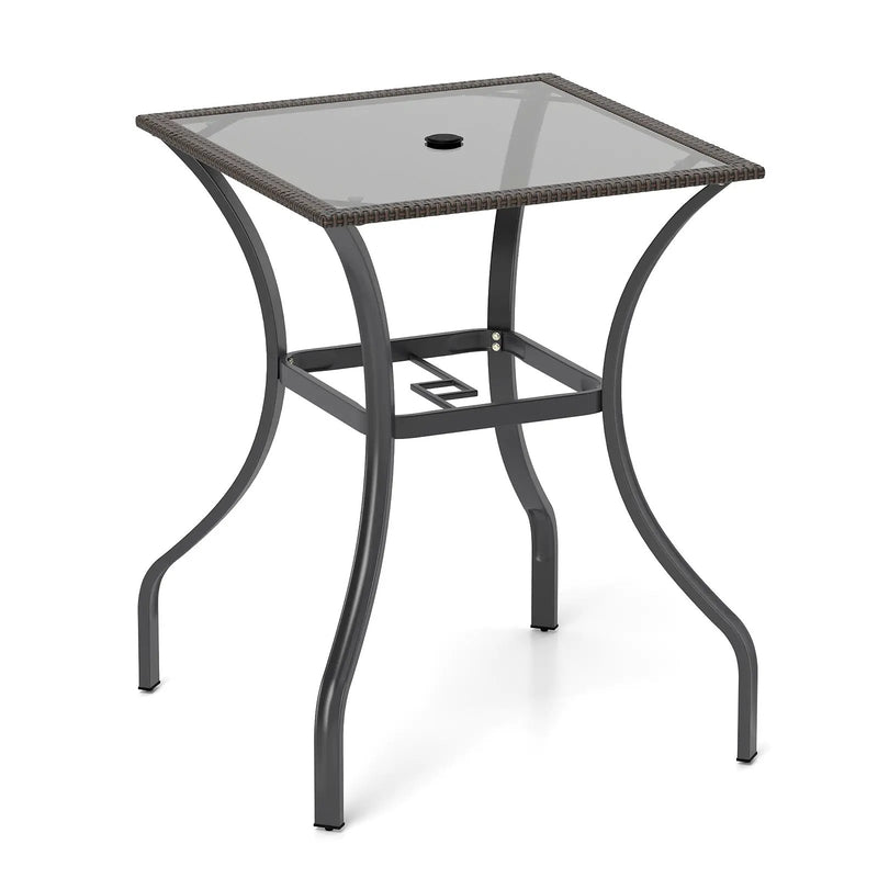28.5 Inch Outdoor Patio Square Glass Top Table with Rattan Edging by DirectDeals