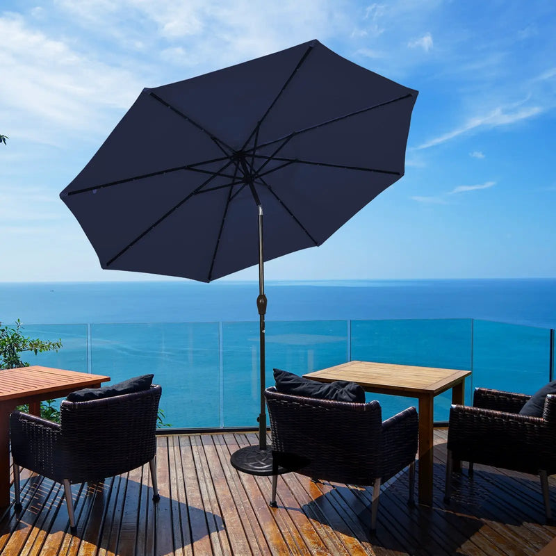 9 Feet Solar LED Lighted Patio Market Umbrella Tilt Adjustment Crank L