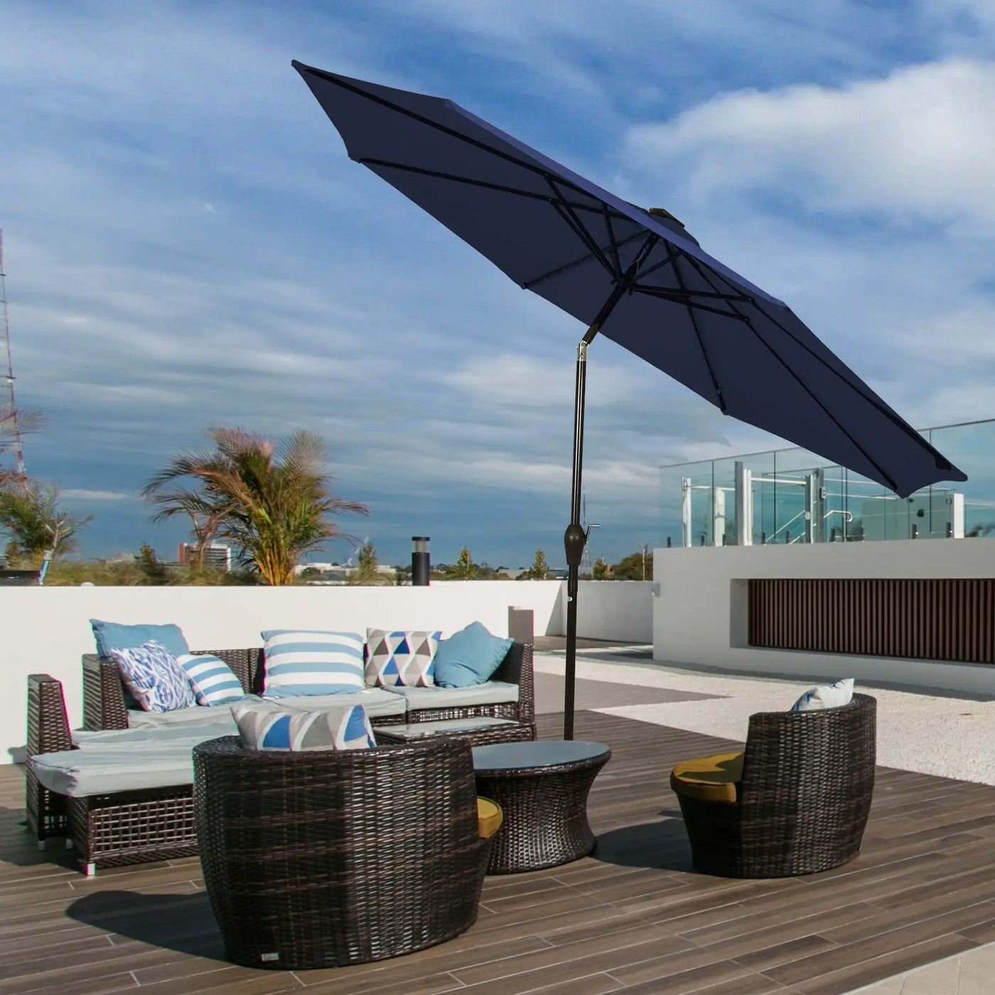 9 Feet Solar LED Lighted Patio Market Umbrella Tilt Adjustment Crank Lift by DirectDeals