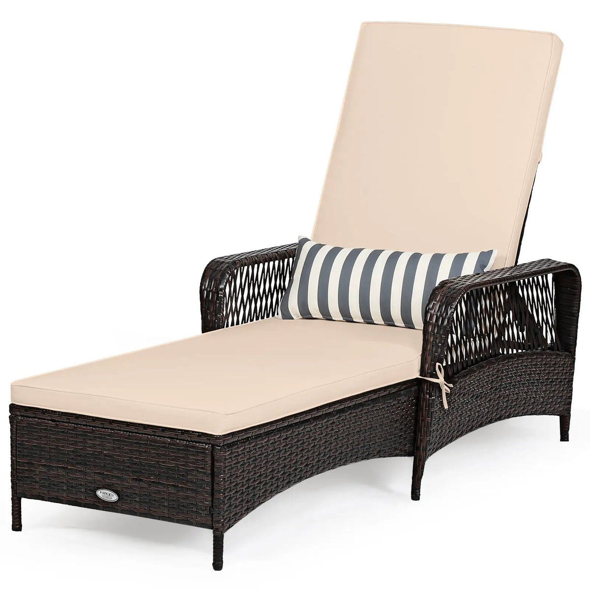 Outdoor Patio Wicker Chaise Lounge Chair with Adjustable Backrest and Pillow by DirectDeals