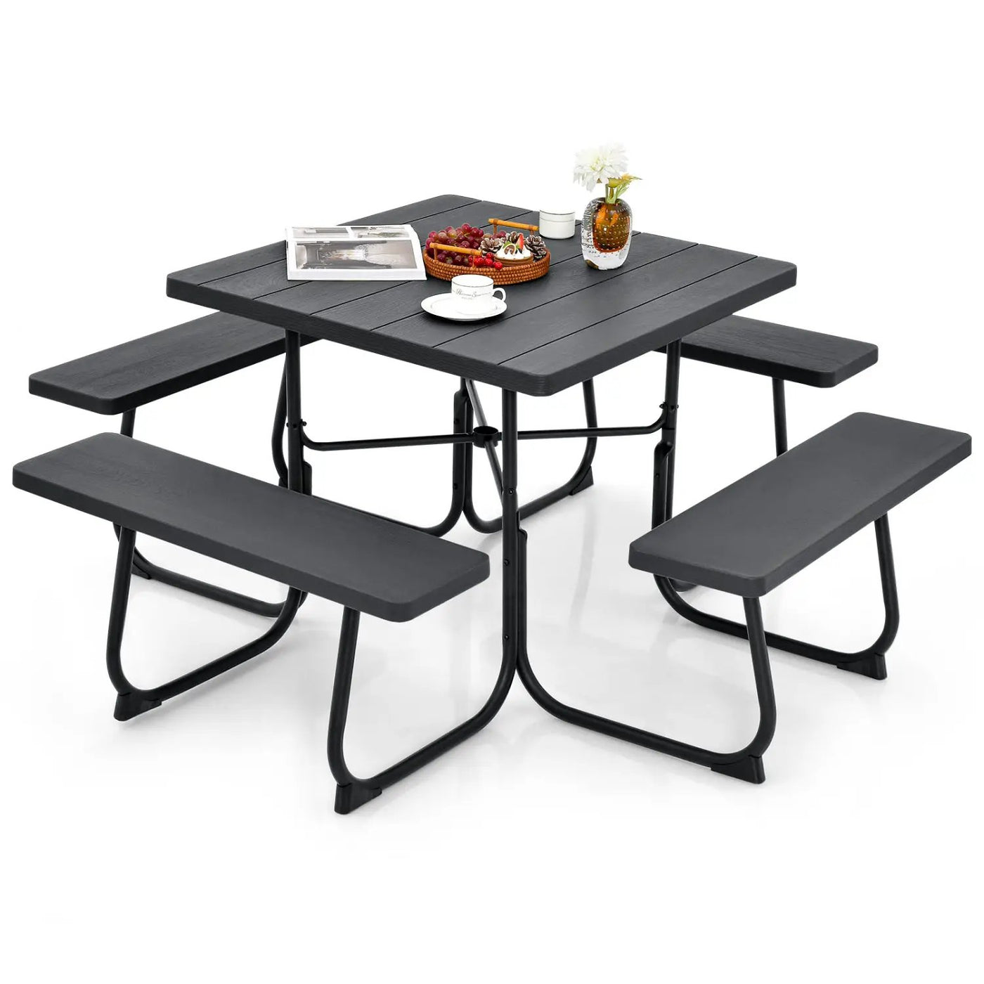 Outdoor Picnic Table with 4 Benches and Umbrella Hole by DirectDeals