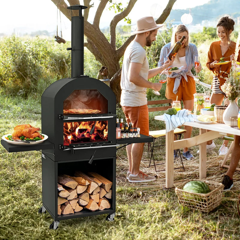 Outdoor Pizza Oven with Protective Cover and Grill Racks and Built-in Thermometer by DirectDeals