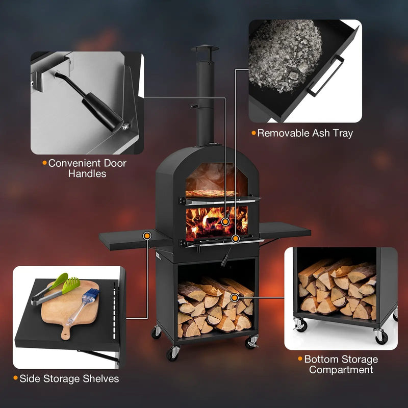 Outdoor Pizza Oven with Protective Cover and Grill Racks and Built-in Thermometer by DirectDeals