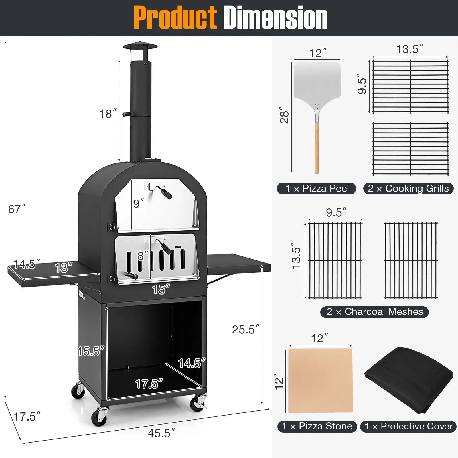 Outdoor Pizza Oven with Protective Cover and Grill Racks and Built-in Thermometer by DirectDeals