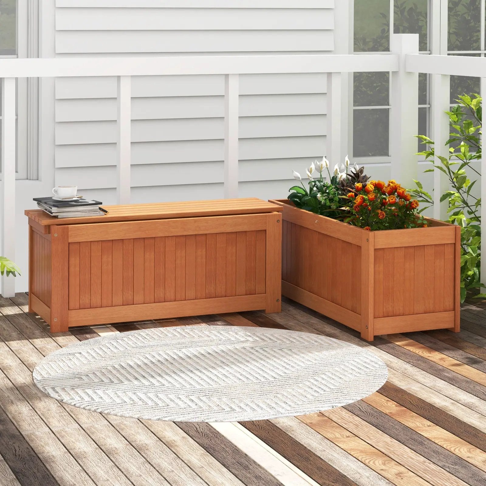 Outdoor Plant Container with Seat for Garden Yard Balcony Deck by DirectDeals