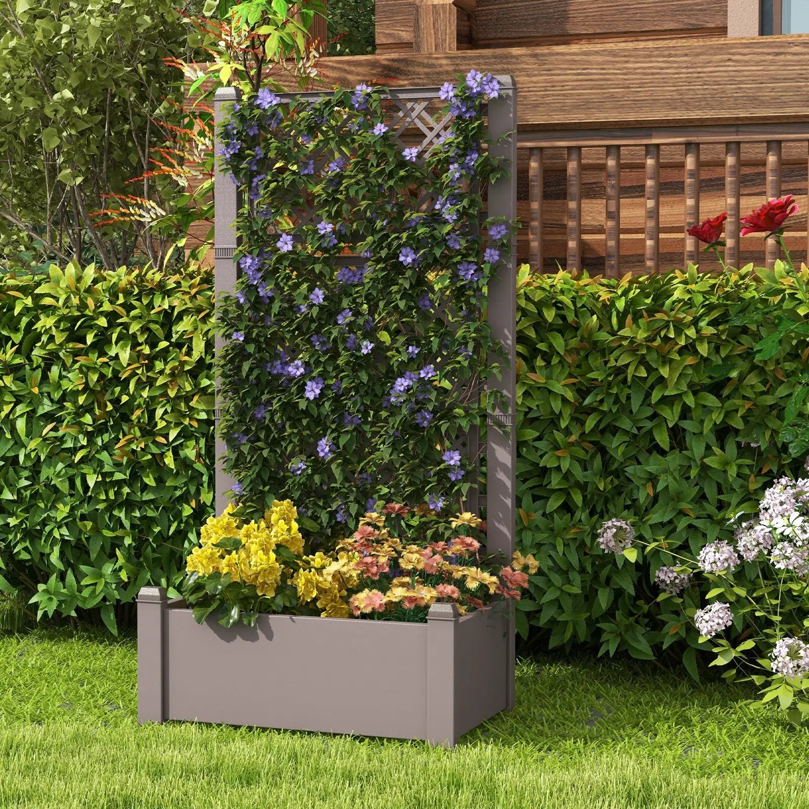 Outdoor Planter Box Self-Watering Raised Garden Bed Trellis with Water Level Indicator by DirectDeals