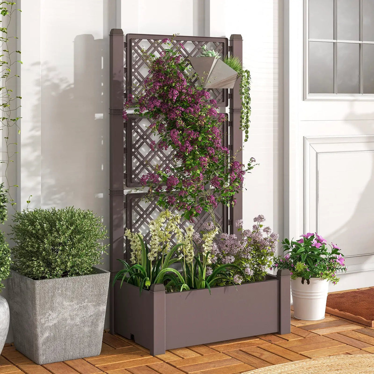 Outdoor Planter Box Self-Watering Raised Garden Bed Trellis with Water Level Indicator by DirectDeals