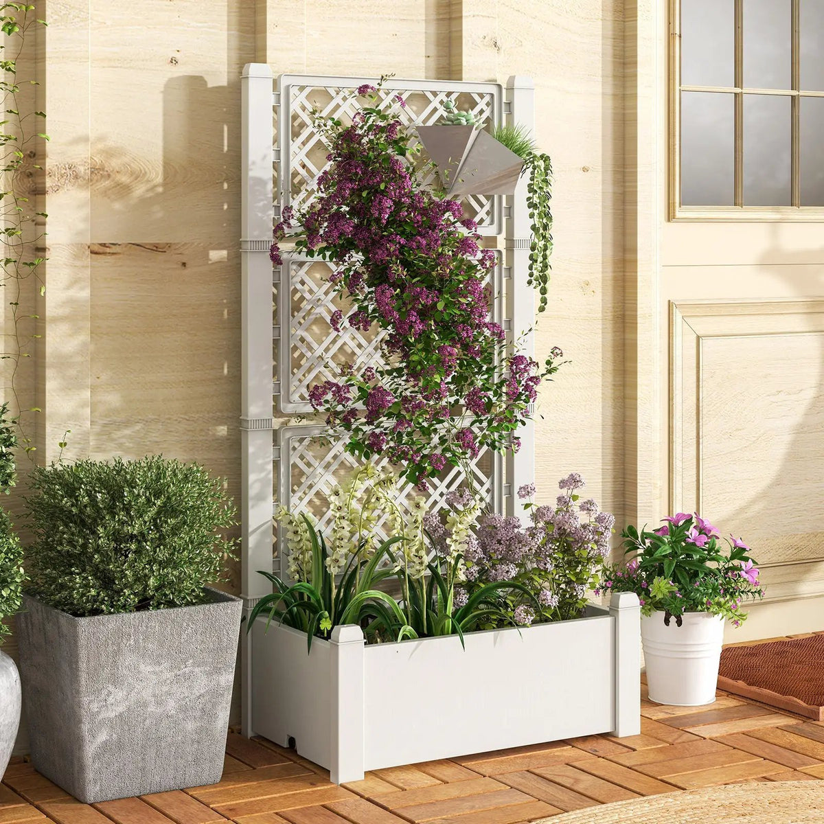 Outdoor Planter Box Self-Watering Raised Garden Bed Trellis with Water Level Indicator by DirectDeals