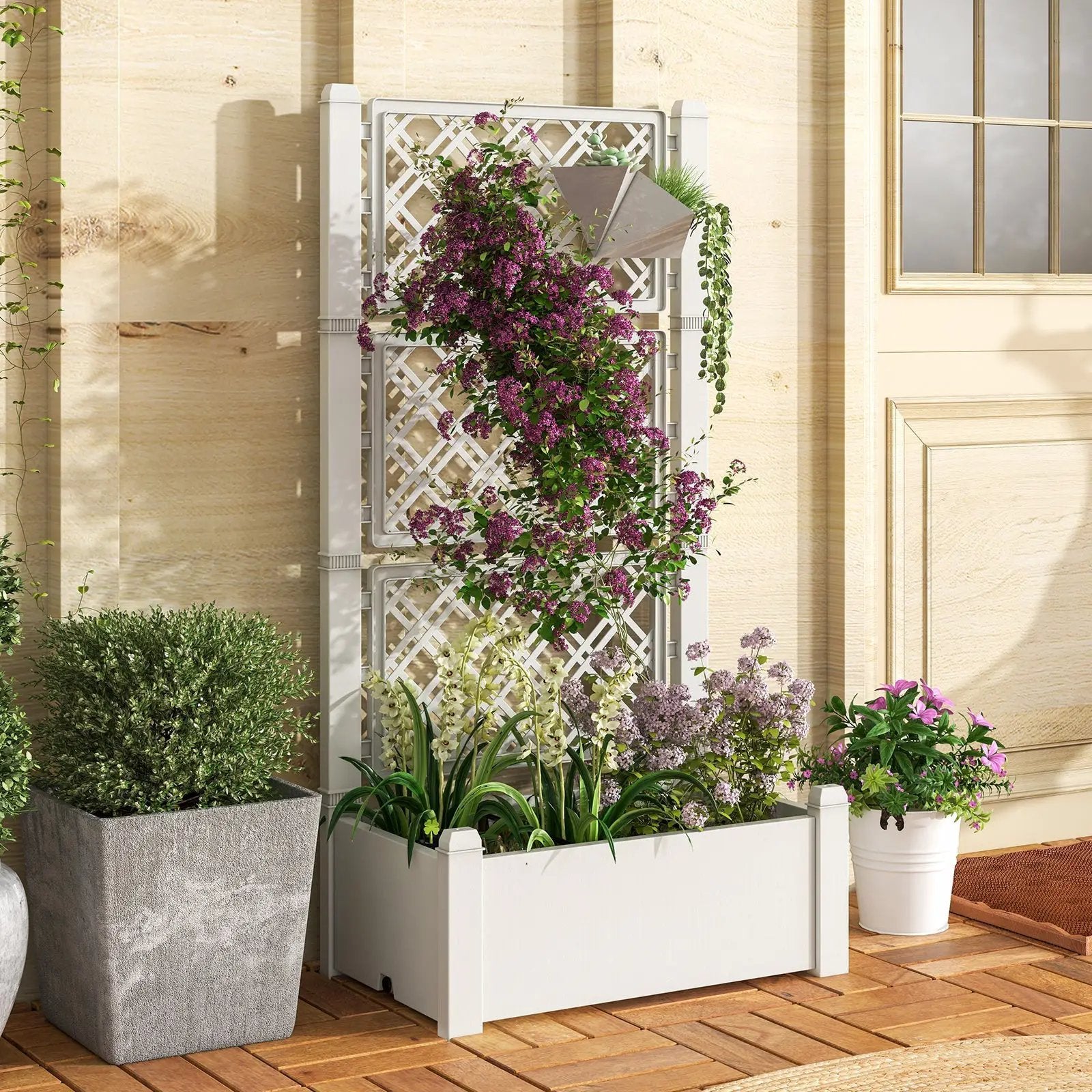 Outdoor Planter Box Self-Watering Raised Garden Bed Trellis with Water Level Indicator by DirectDeals