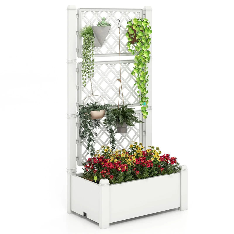 Outdoor Planter Box Self-Watering Raised Garden Bed Trellis with Water Level Indicator by DirectDeals