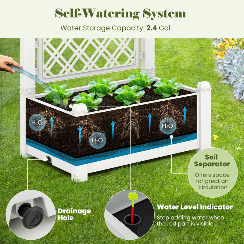 Outdoor Planter Box Self-Watering Raised Garden Bed Trellis with Water Level Indicator by DirectDeals