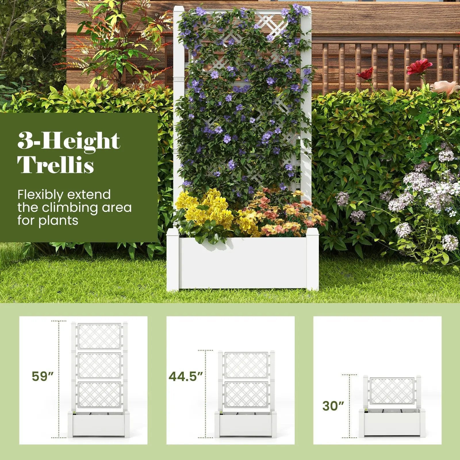 Outdoor Planter Box Self-Watering Raised Garden Bed Trellis with Water Level Indicator by DirectDeals