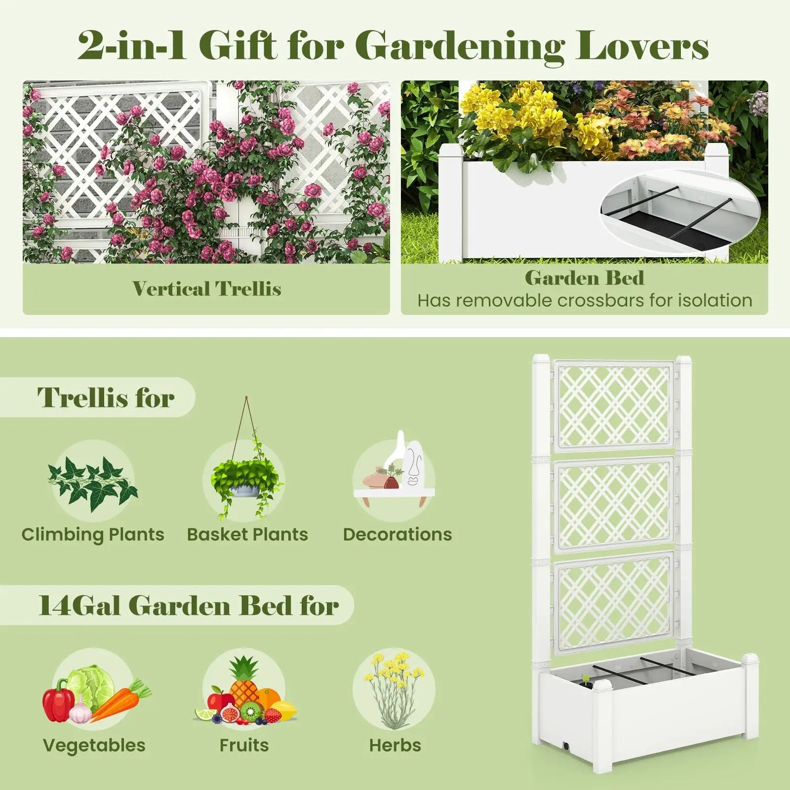 Outdoor Planter Box Self-Watering Raised Garden Bed Trellis with Water Level Indicator by DirectDeals