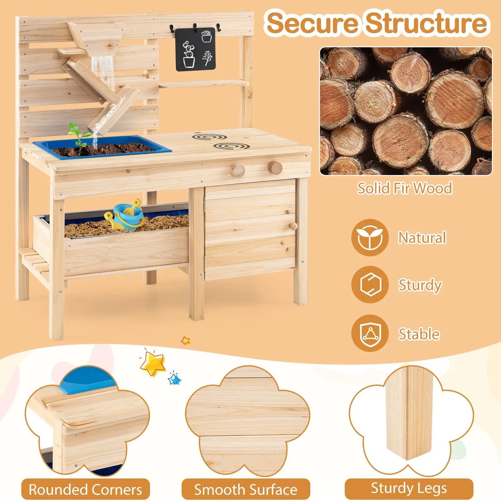Outdoor Play Pretend Kitchen with Detachable Sandbox and Removable Sink-Natural by DirectDeals